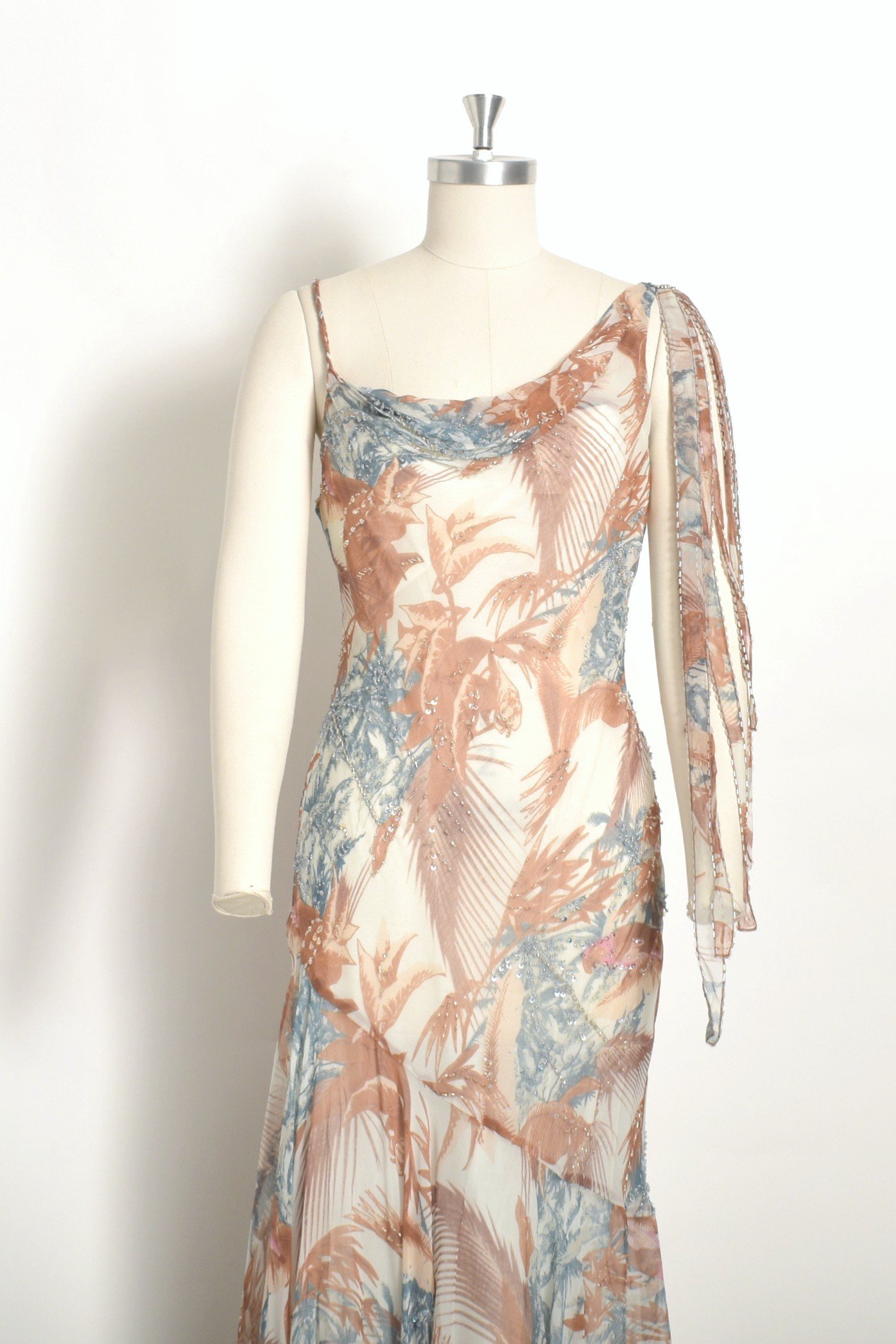 Y2K Diane Freis Blue Botanical Print Silk Dress-XS/S — La Poubelle